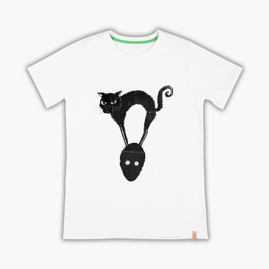 Angry Ugly Cat on Man's Head - T-Shirt