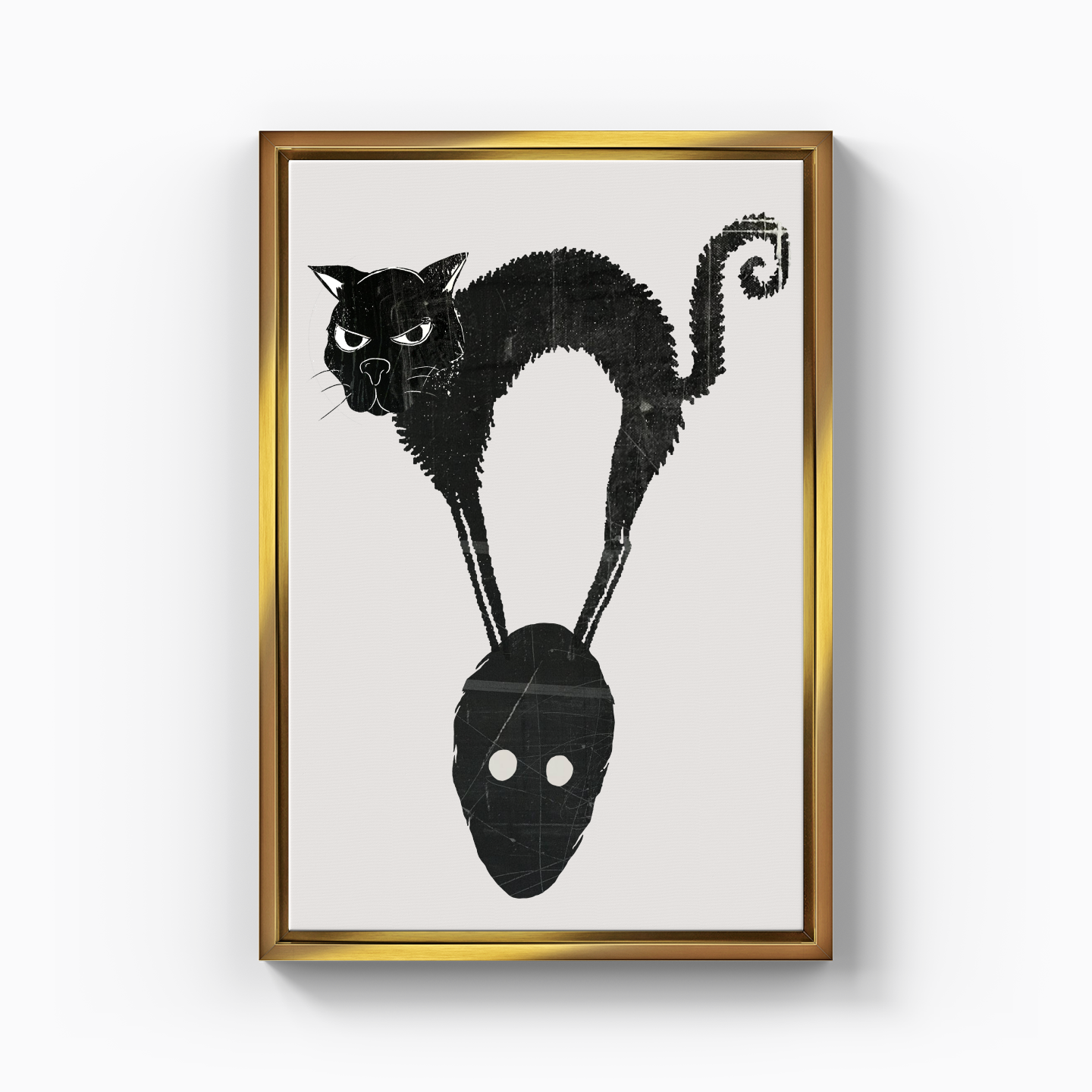 Angry Ugly Cat on the Man's Head - Canvas Painting