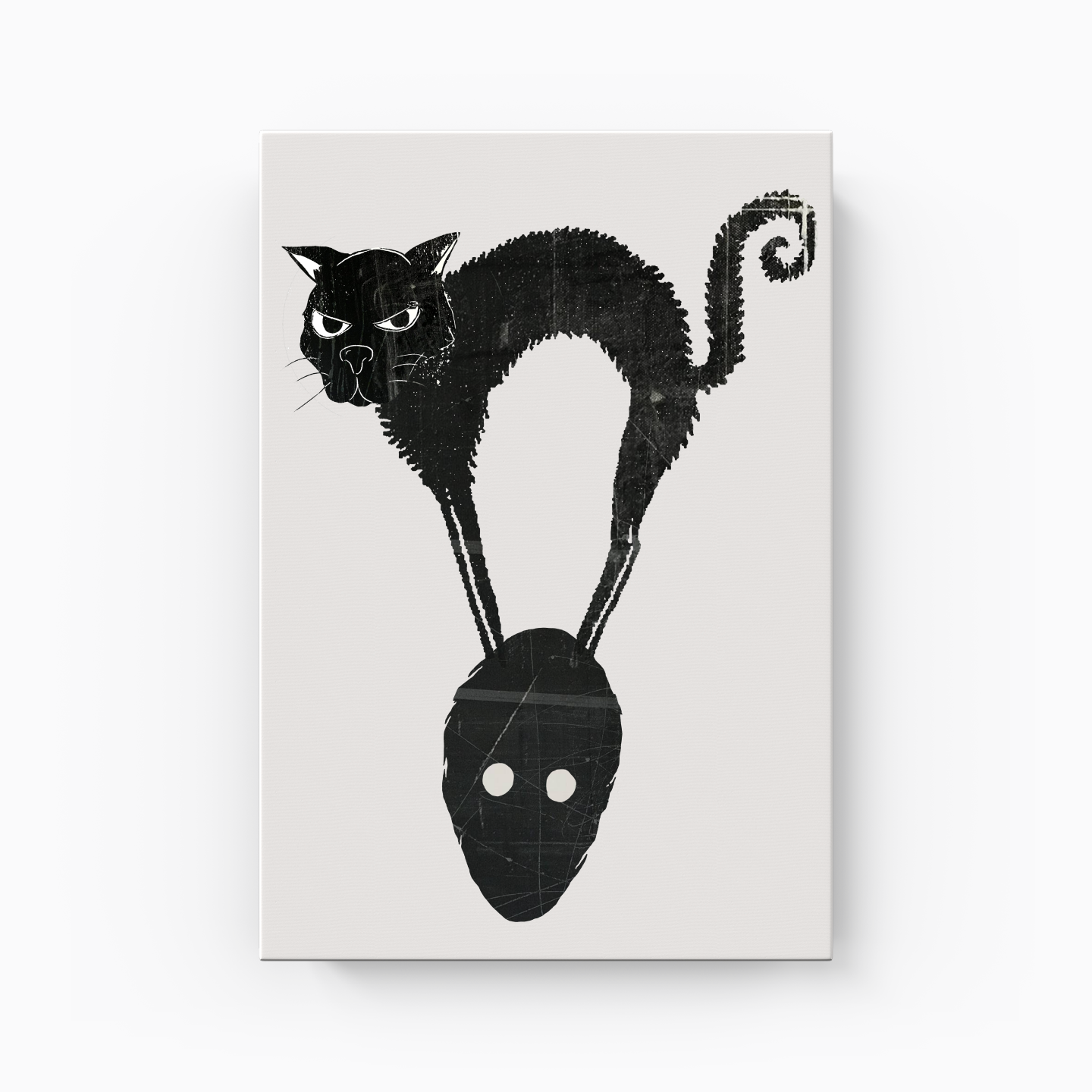 Angry Ugly Cat on the Man's Head - Canvas Painting