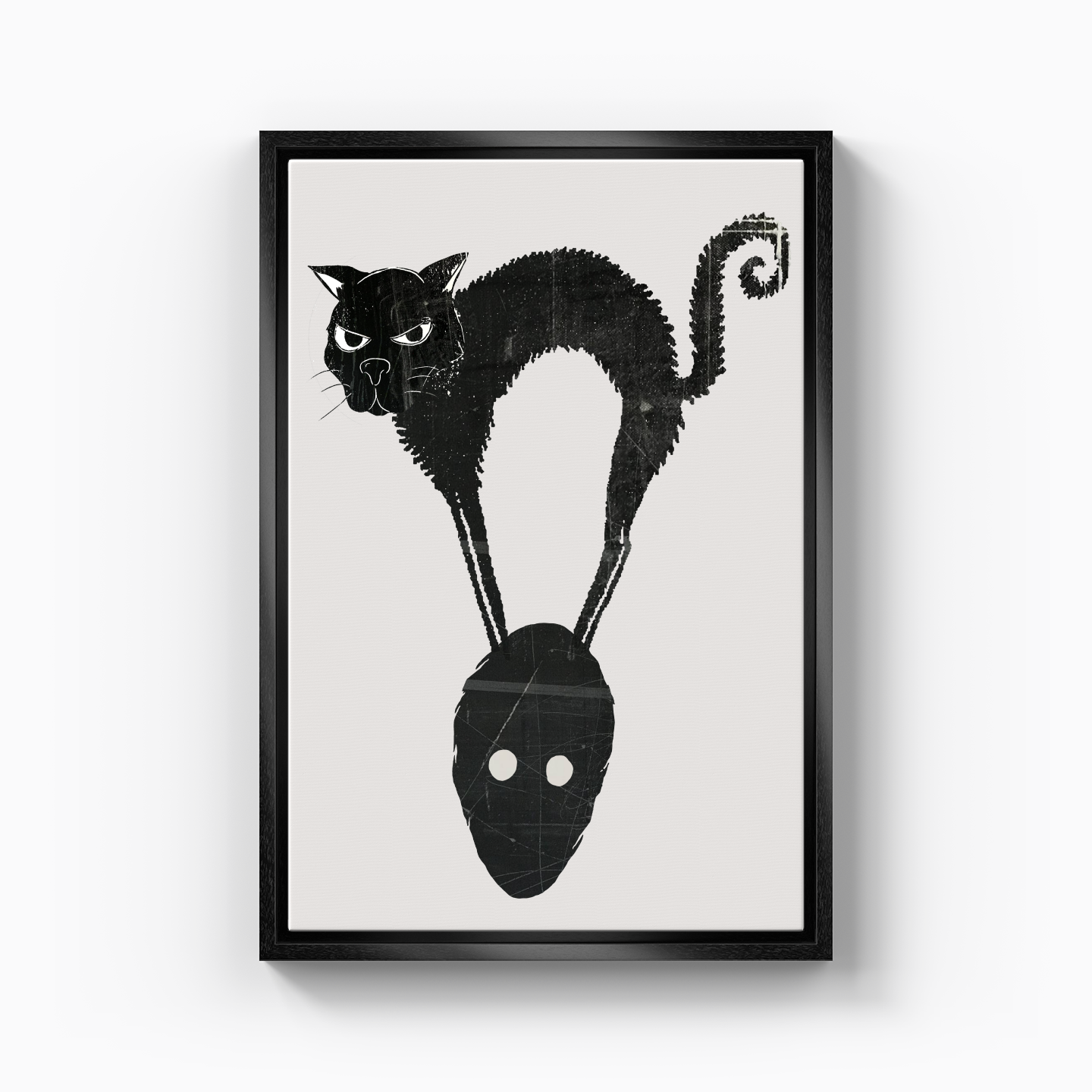 Angry Ugly Cat on the Man's Head - Canvas Painting