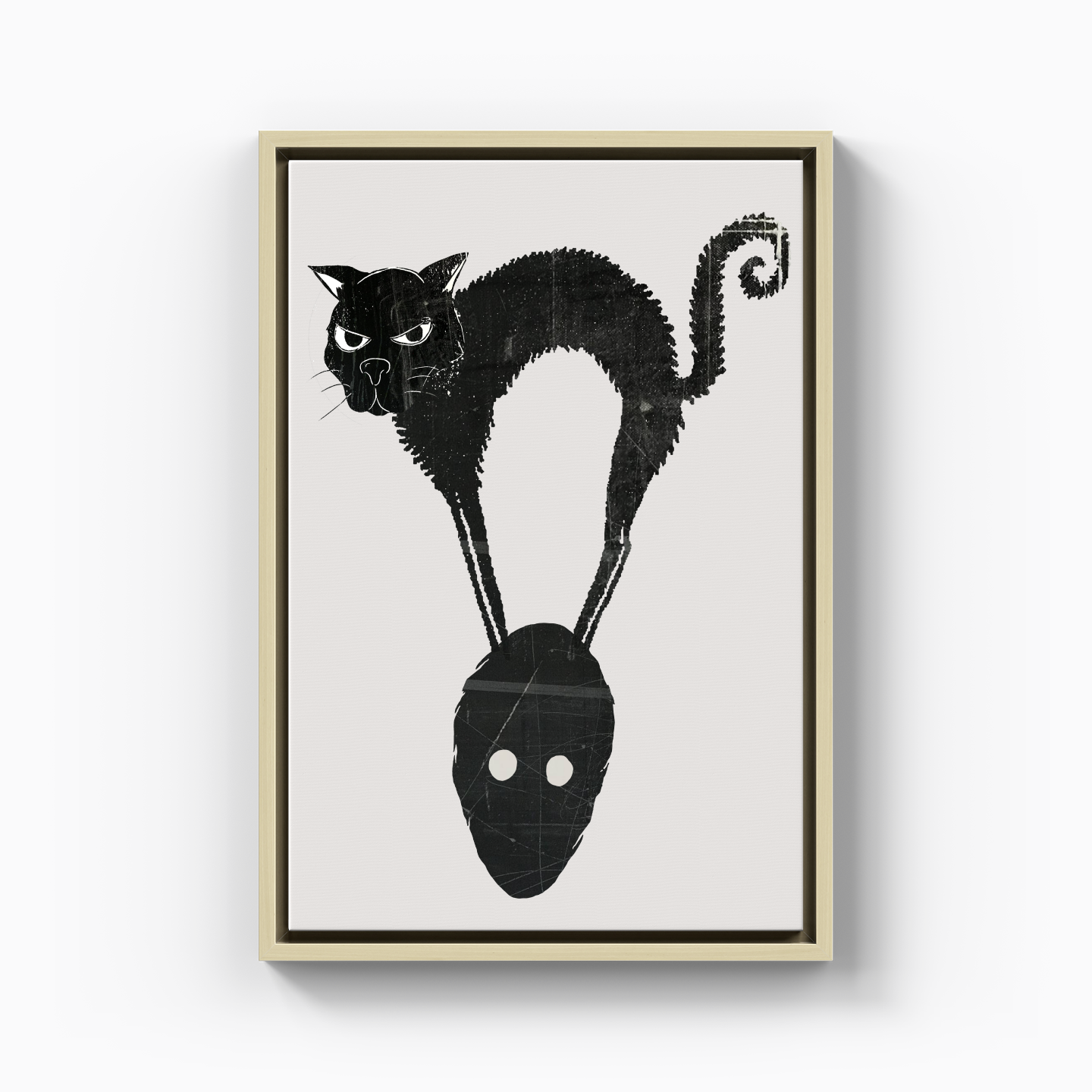 Angry Ugly Cat on the Man's Head - Canvas Painting